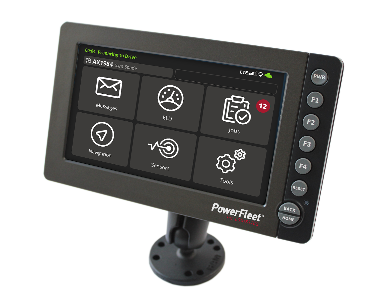 LV-9000 in-cab ELD home screen in the PowerFleet brand