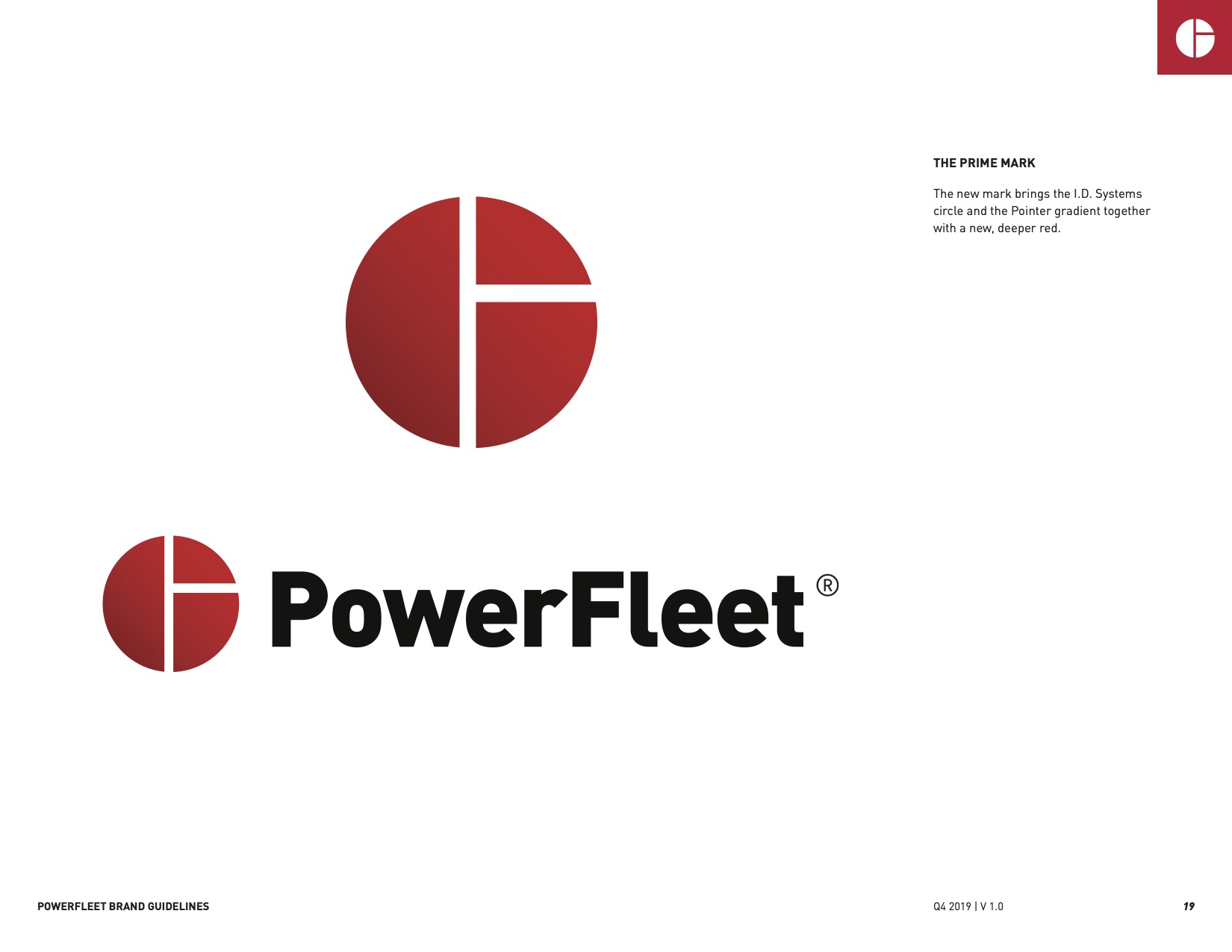 Guidelines page showing the PowerFleet prime mark and wordmark lockup