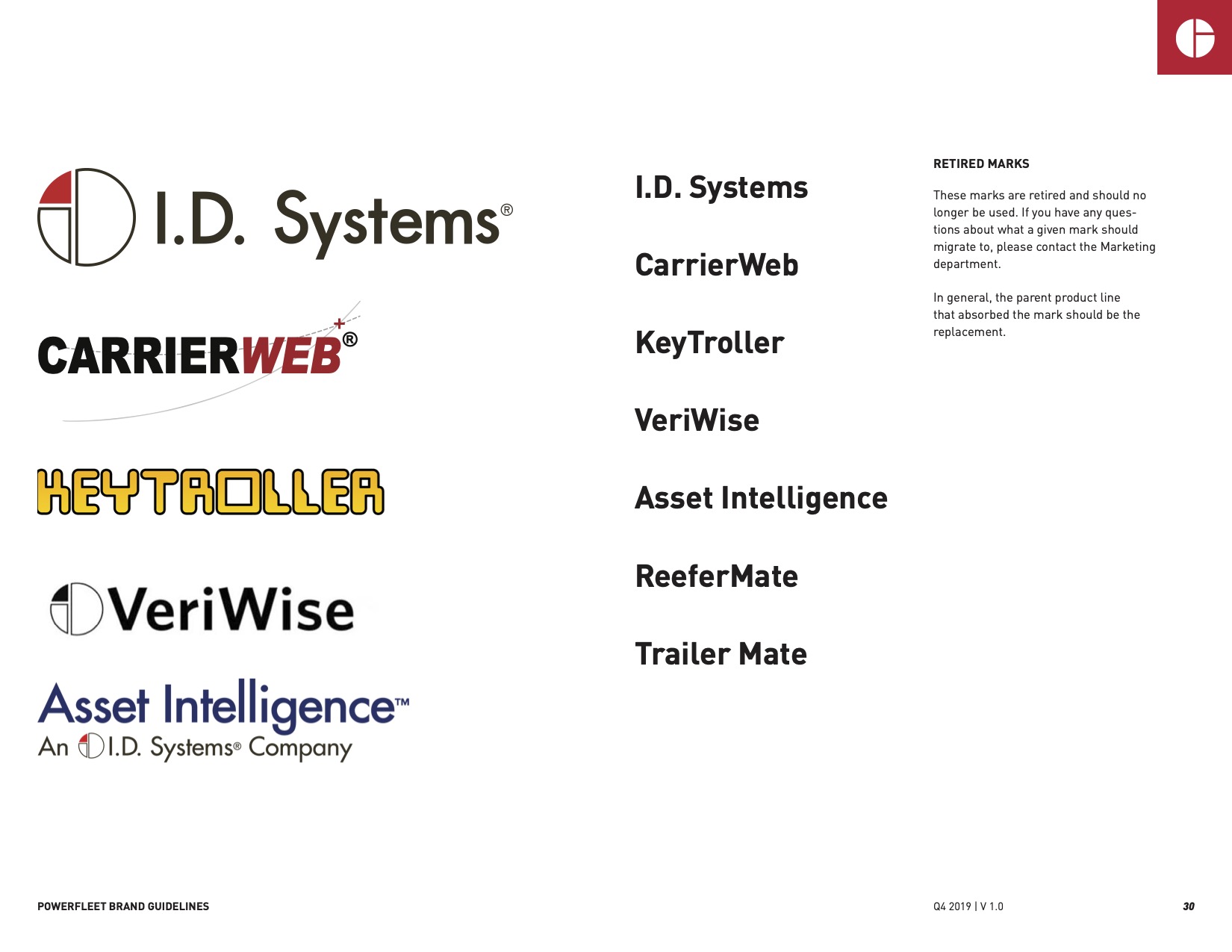 The seven retired legacy marks consolidated into the PowerFleet brand