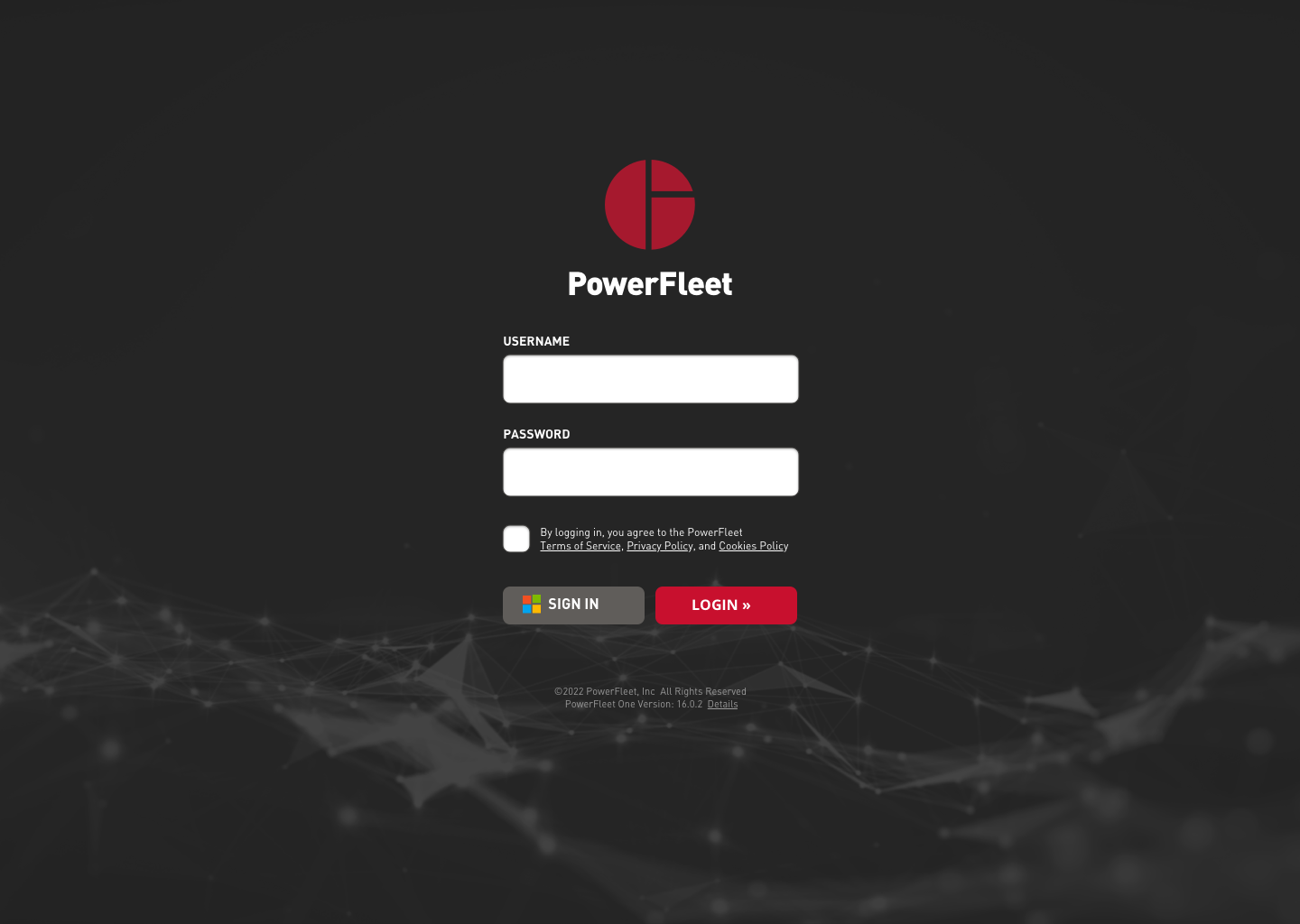 Login screen concept for the unified PowerFleet platform