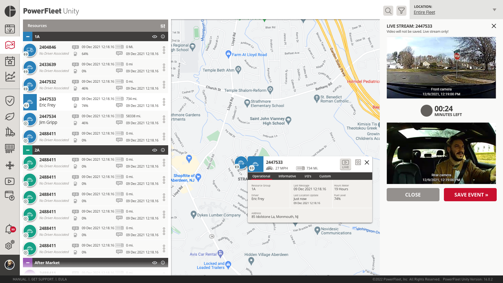 Track-and-trace screen concept with the in-cab camera feed in-line
